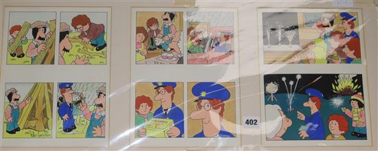 Peter Longden (1948-), 10 original artwork drawings for the Postman Pat story Rained Off, by James Hill, 34 x 76cms